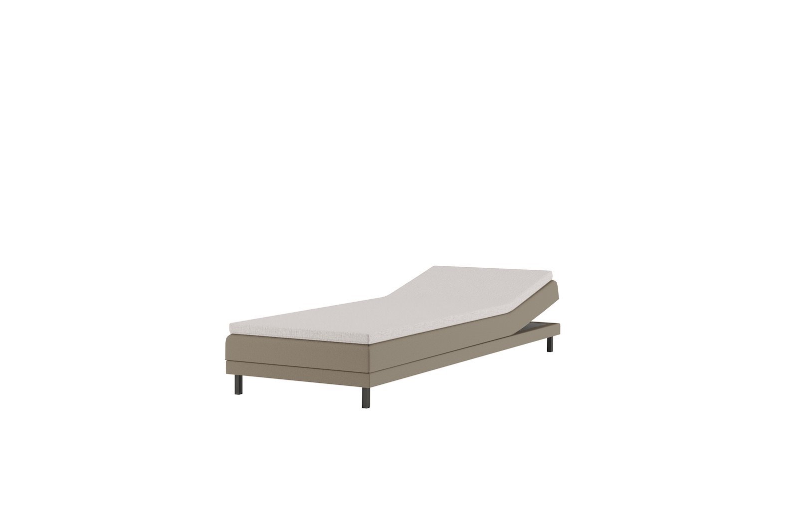 Komfort 5 regulerbar seng 90x200 cm Tekstil Primo 05 beige, Komfort 5 overmadrass og sorte firkantede ben, gavl selges separate.