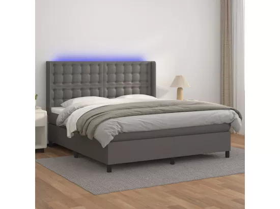 Sommier tapissier et matelas et LED Gris 180x200 cm Similicuir