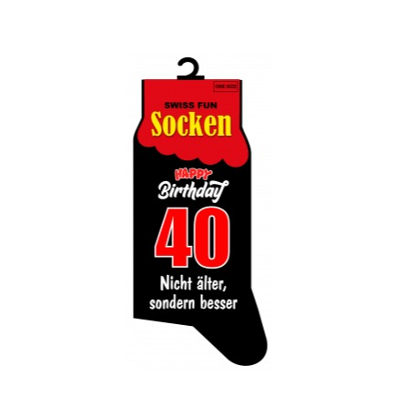 (1 Paar) Gr. 41-46 Baumwoll Socken 40. Geburtstag Fashion Strümpfe - Schwarz