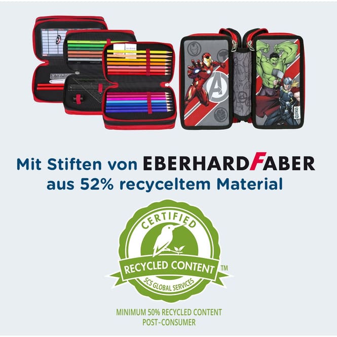 Marvel - Federmäppchen mit 3 Fächern - 30-teilig