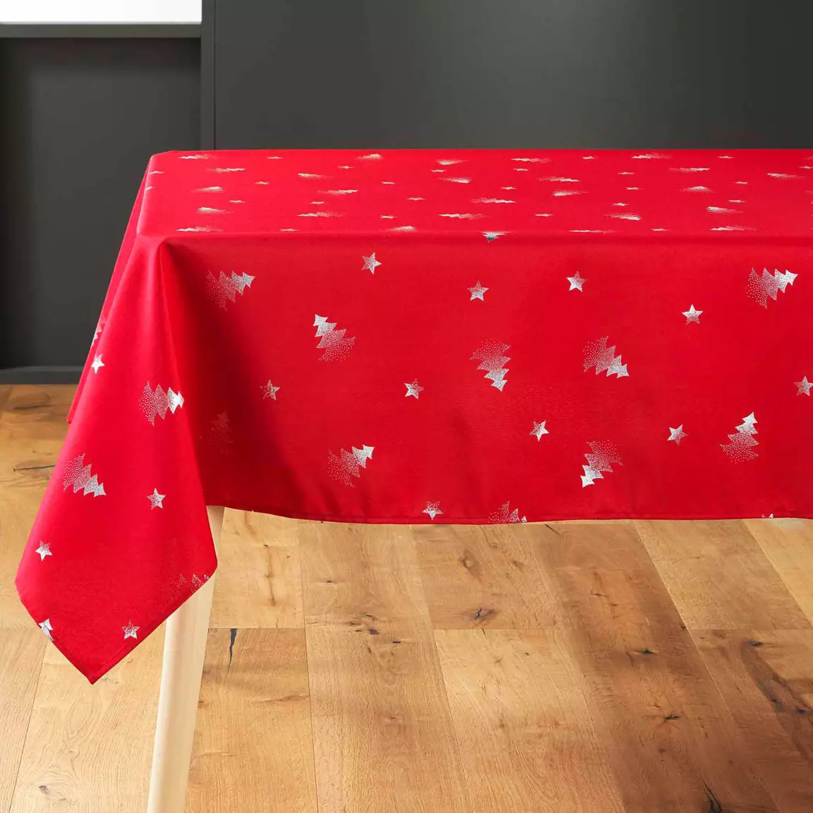 Nappe de Noël rectangulaire (150 x 240 cm) Sapin métallisé Rouge