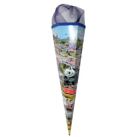 Nestler Schultüte Großer Bahnhof mit Eisenbahnen, 85cm 6-eckig