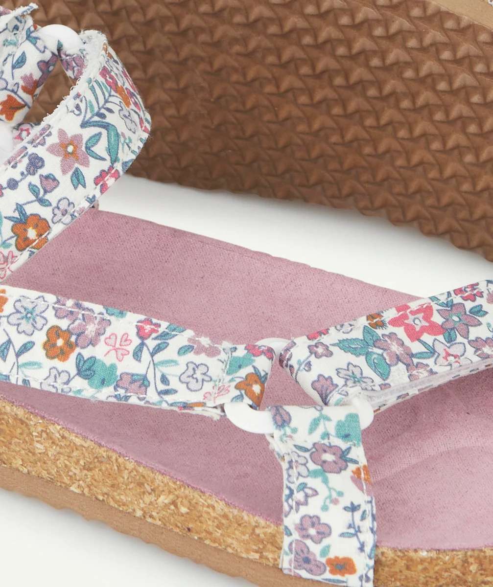 SANDALES FILLE BLANCHES ET ROSES IMPRIMÉES FLEURIES AVEC SCRATCH