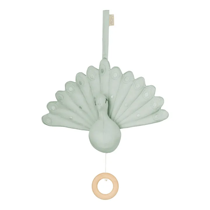 Cam Cam Mobile musical Paon en coton bio | Sauge