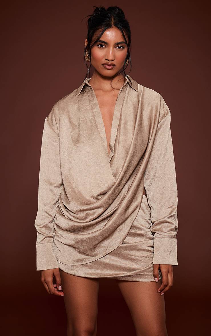 Gris Pierre Chemise Satinée Plongeante Texturée