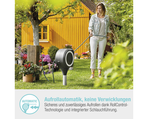 RollUp S tuinslangbox met grondpen inclusief 15 m slang, 360° draaibaar en RollControl technologie
