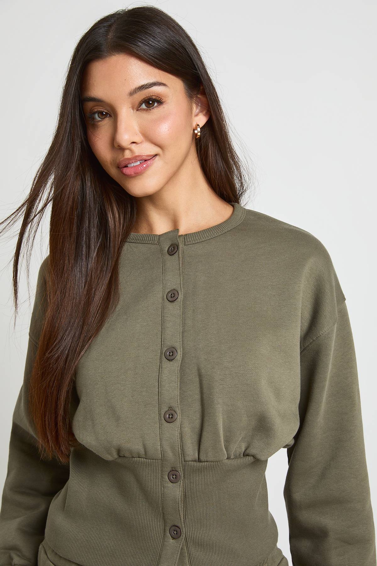 boohoo Ensemble Survêtement Court Sweat Boutonné Taille Cintrée