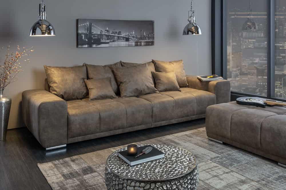 Big Sofa ELEGANCIA 285cm taupe Microfaser XXL Couch inkl. Kissen Federkern