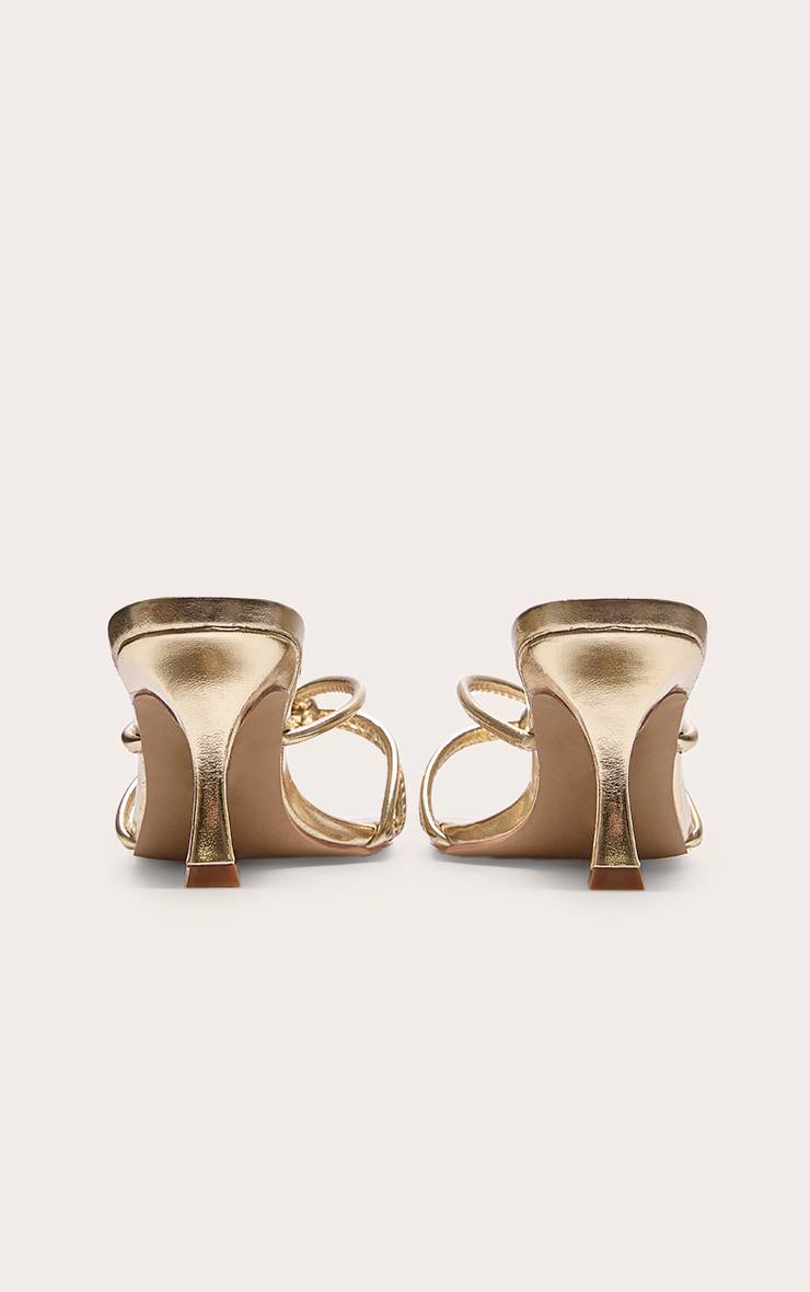 Doré Mules À Talons En Satin À Bout Carré Avec Nœud Coupe Large