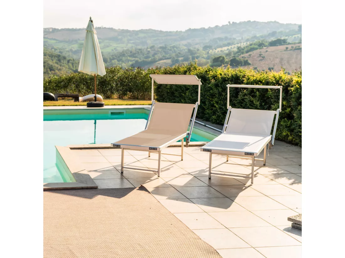 Chaise Longue Rebecca Mobili Jambul 38x186x61 Aluminium Polyester Beige Moderne