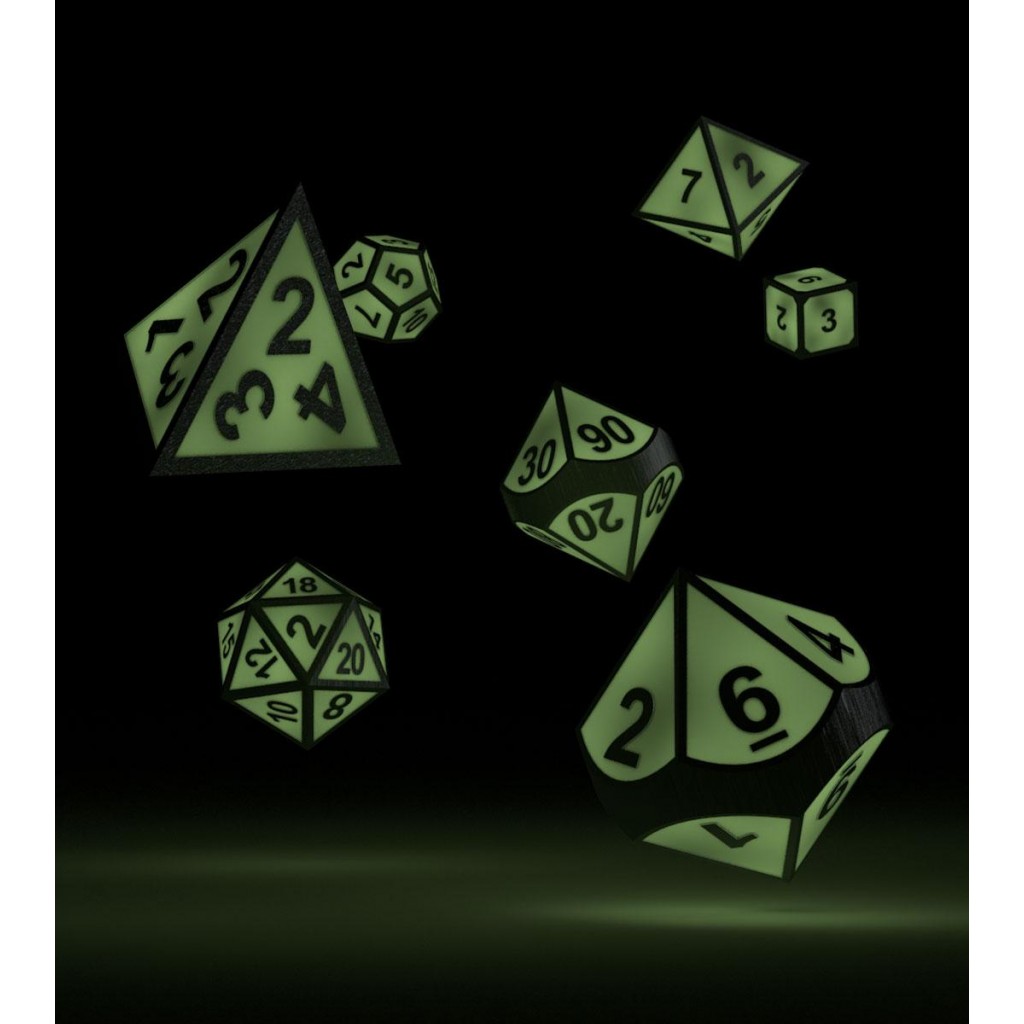 Oakie Doakie Dice dés RPG-Set Metal Glow in the Dark - Druid's Blaze (7)