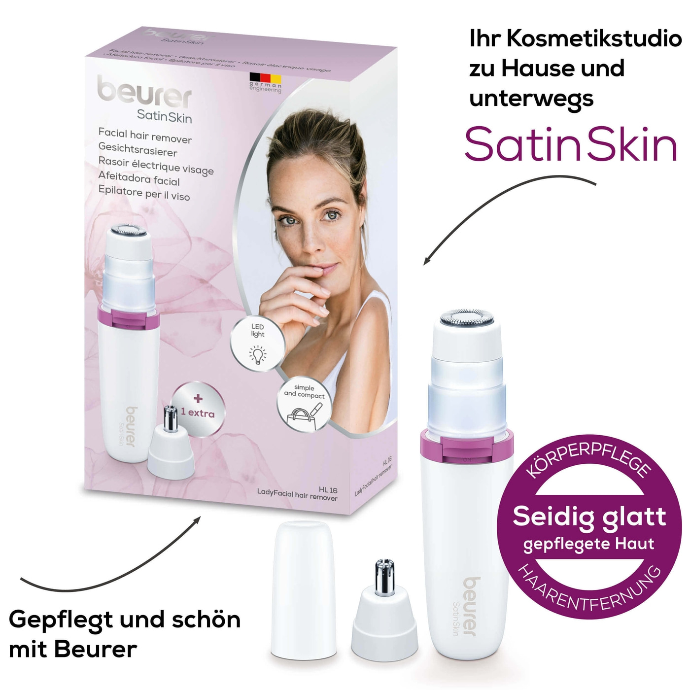 HL 16 Gesichtsrasierer Augenbrauen / Nasen- / Ohrenhaar Trimmer (57612) - Weiss / Lila