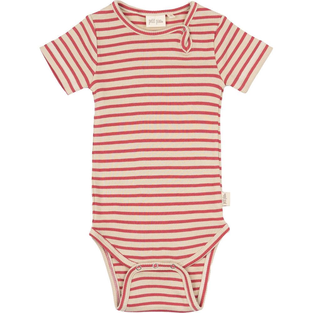 Køb Petit Piao Light Berry/Dark Off White Body S/S Modal Striped
