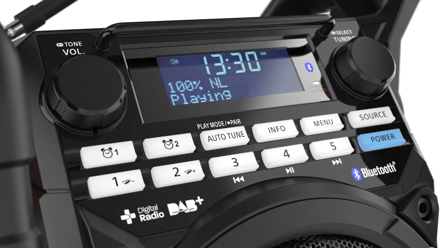PerfectPro TP3 Bouwradio - FM RDS - DAB  - Bluetooth - aux in - werkt op stroom & batterij