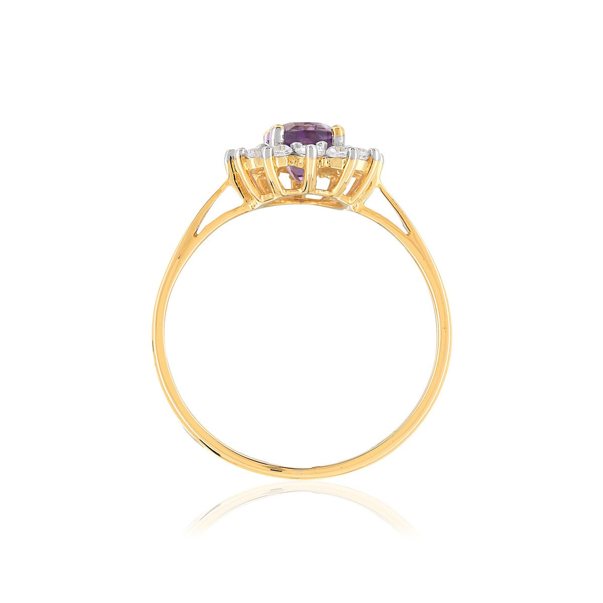 Bague or 375 2 tons fleur améthyste ovale et zirconias