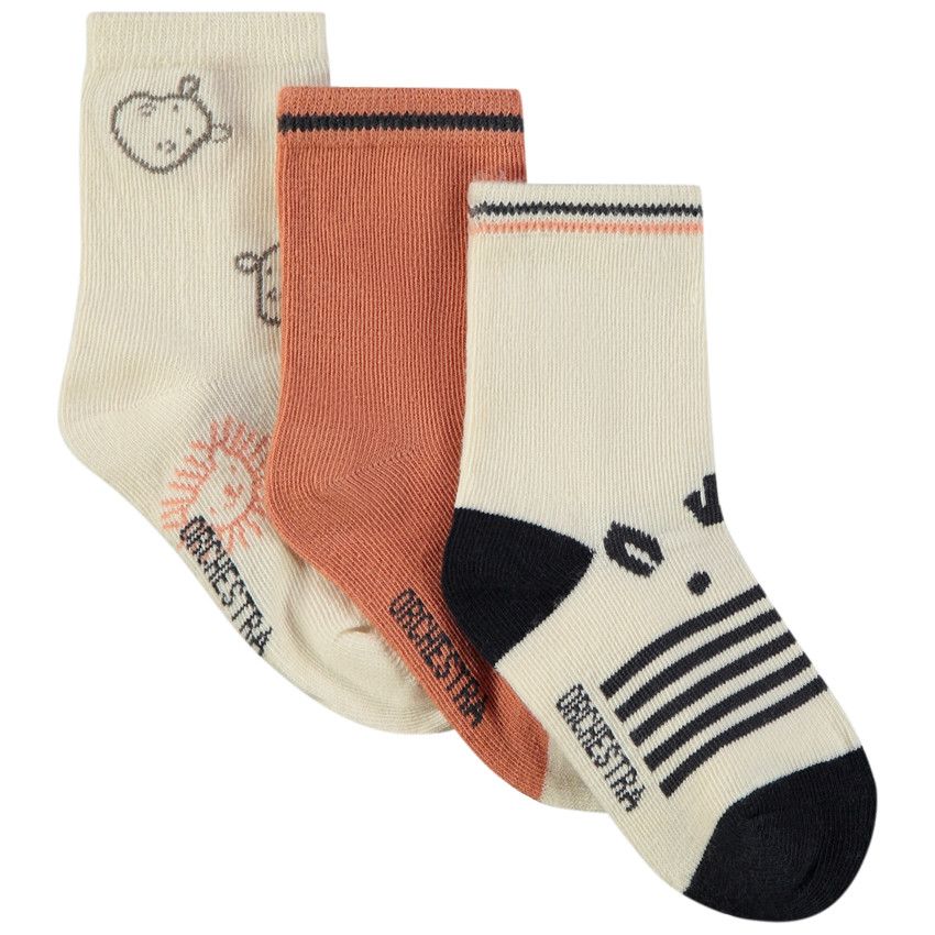 Lot de 3 paires de chaussettes fantaisie pour bébé garçon - Ecru