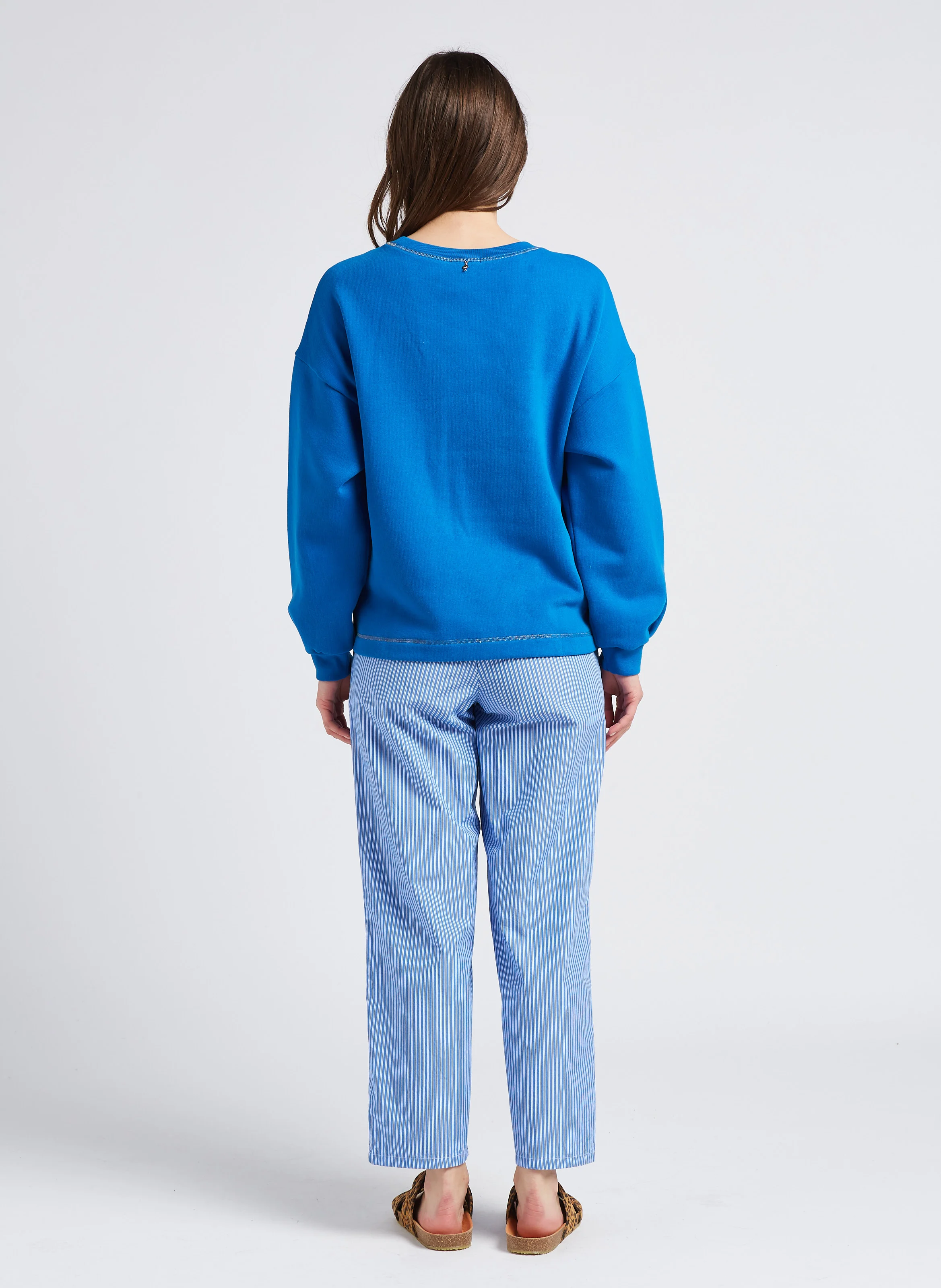 ZATYBAY - Pantalon carotte en coton rayé | Bleu