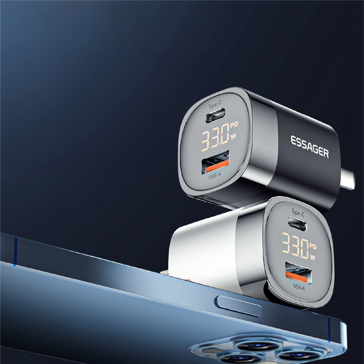 (33W) USB C / USB A GaN Ladegerät Netzteil mit LED Display - Schwarz