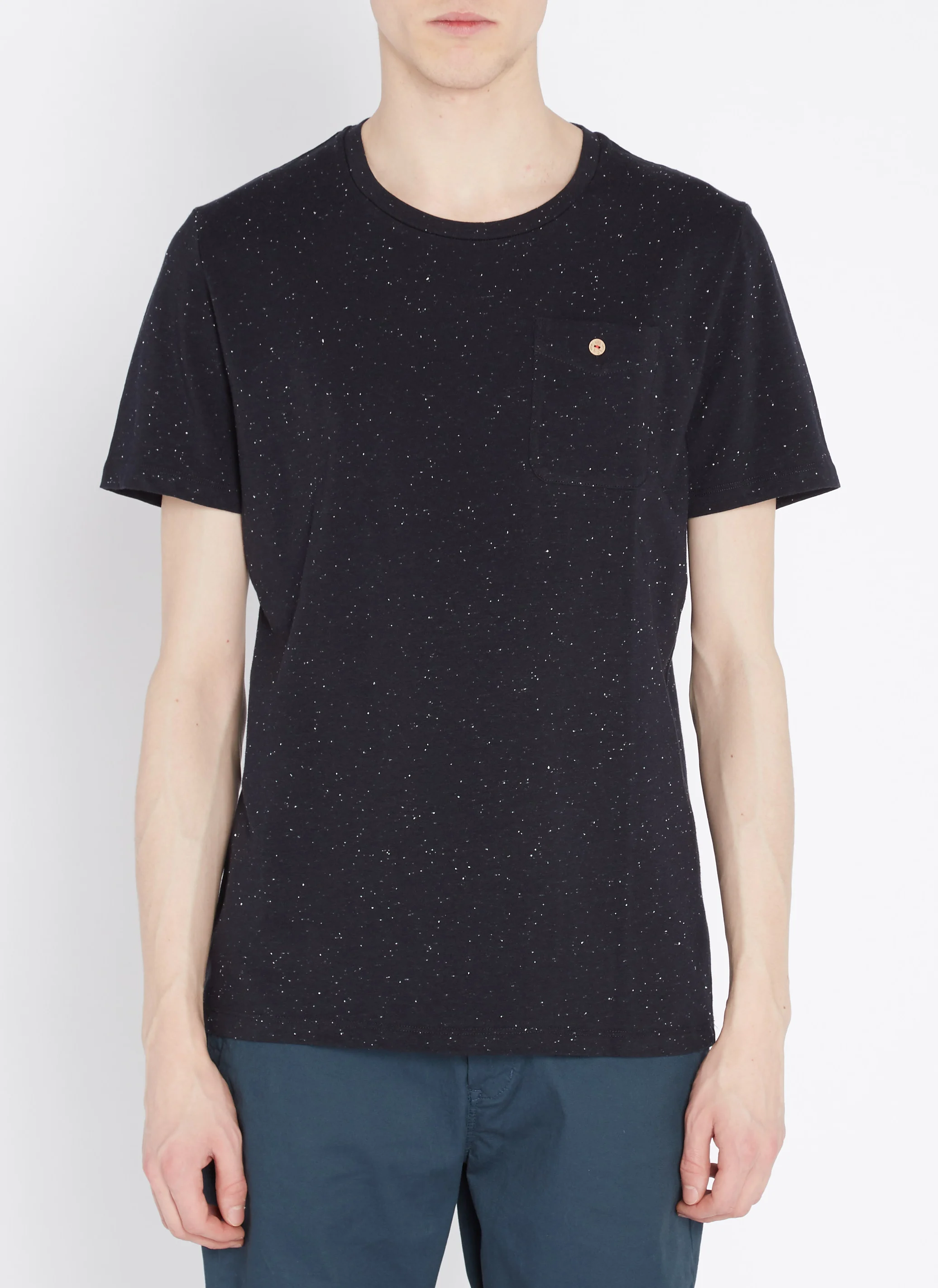 OLONNE - Tee-shirt regular-fit col rond en coton moucheté | Bleu