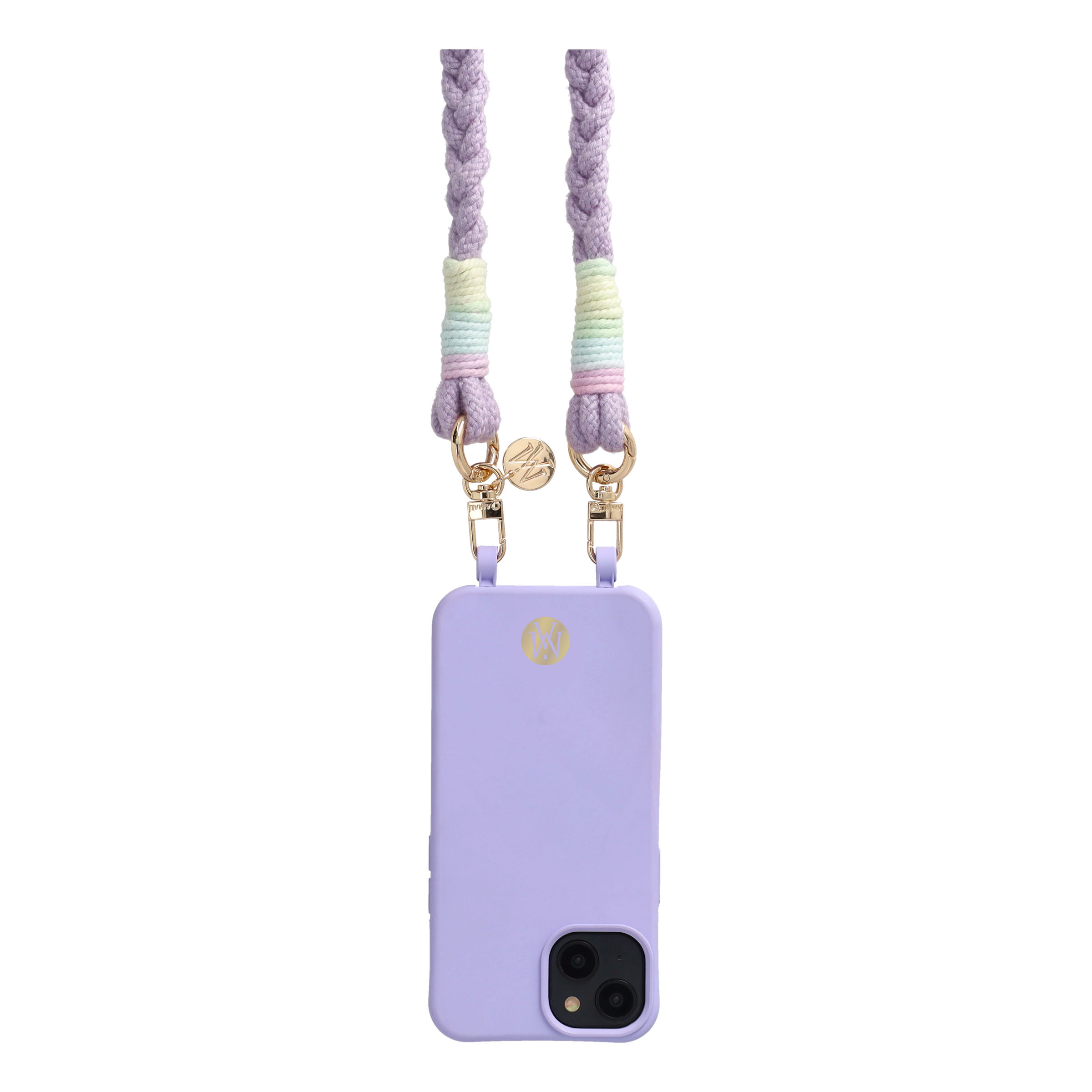 Handgemachte Handykordel Geflochtenes Umhängeband für Handyhüllen Gold - Lilac (Rainbow)