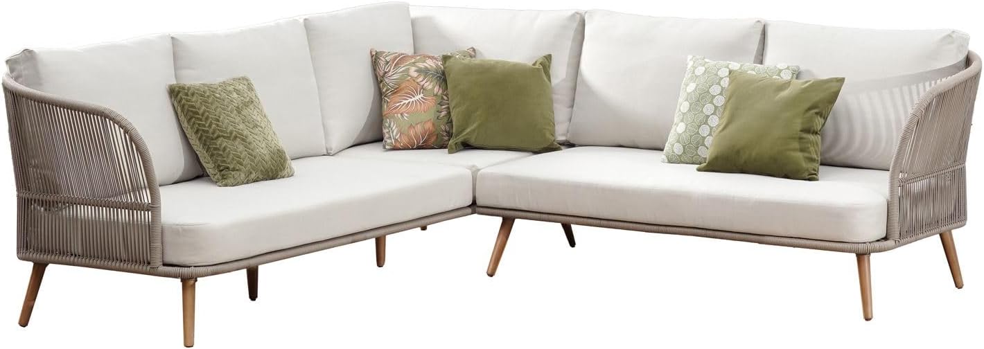 OUTLIV. Swallow Ecklounge, Gartenmöbel, Aluminium/Rope/Polyester in Taupe/Sand, 4 Sitzplätze modernes Design für Ihren Outdoor-Bereich