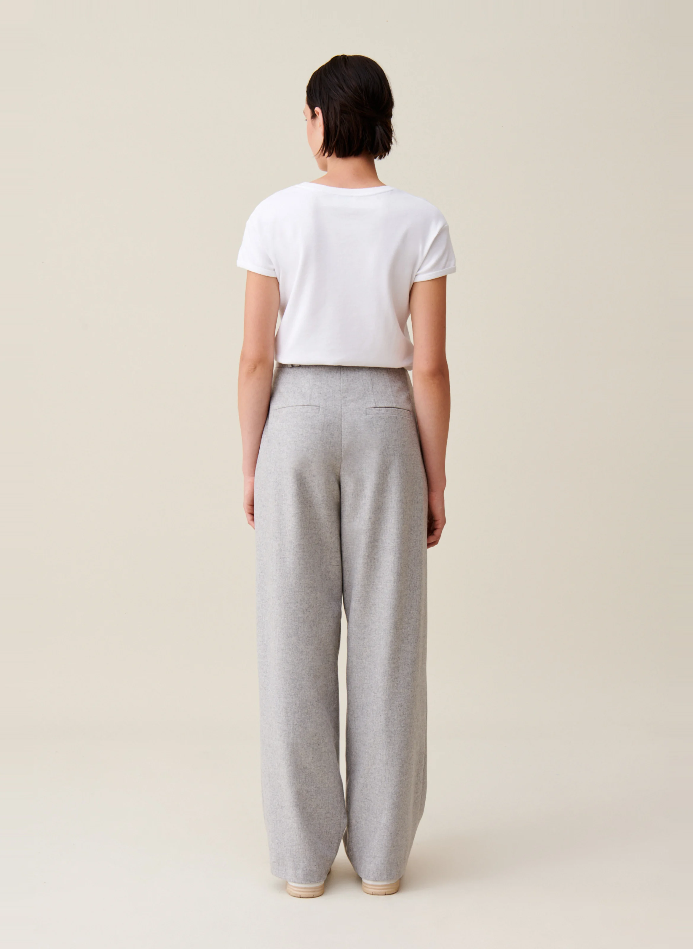 Pantalon large en laine mélangée | Gris