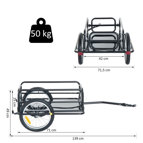 Reboque de carga para bicicletas PawHut