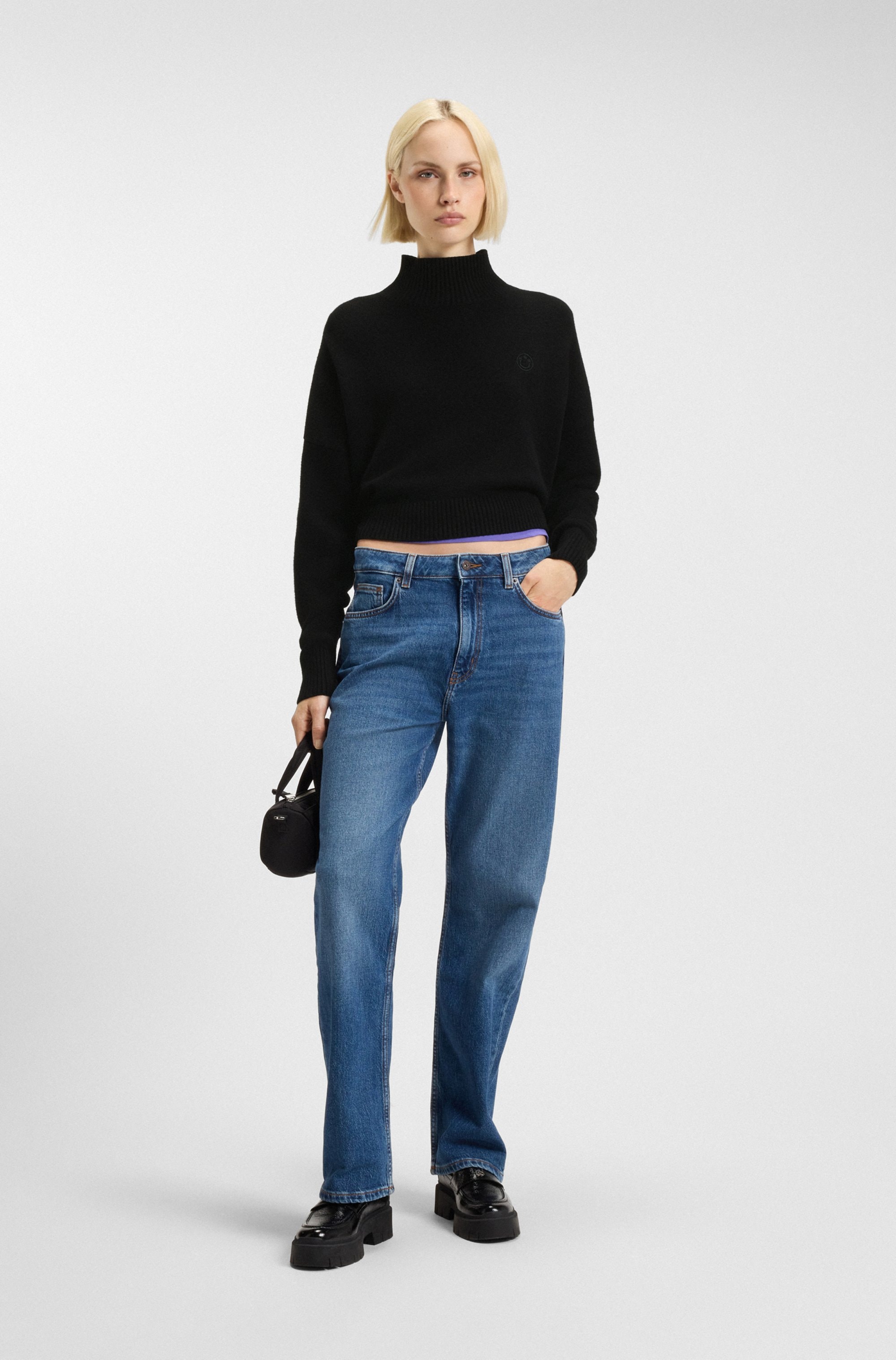 HUGO Blue Stehkragenpullover »Sesty« in Cropped-Länge, Oversize Fit