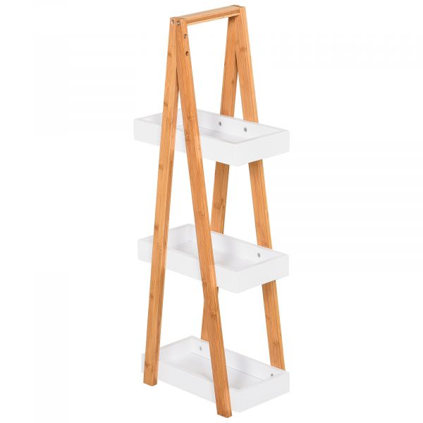 Móvel de WC Kleankin Estante de Bambú com 3 Prateleiras de Armazenamento Móvel Organizador 30x18x81cm Madeira e Branco