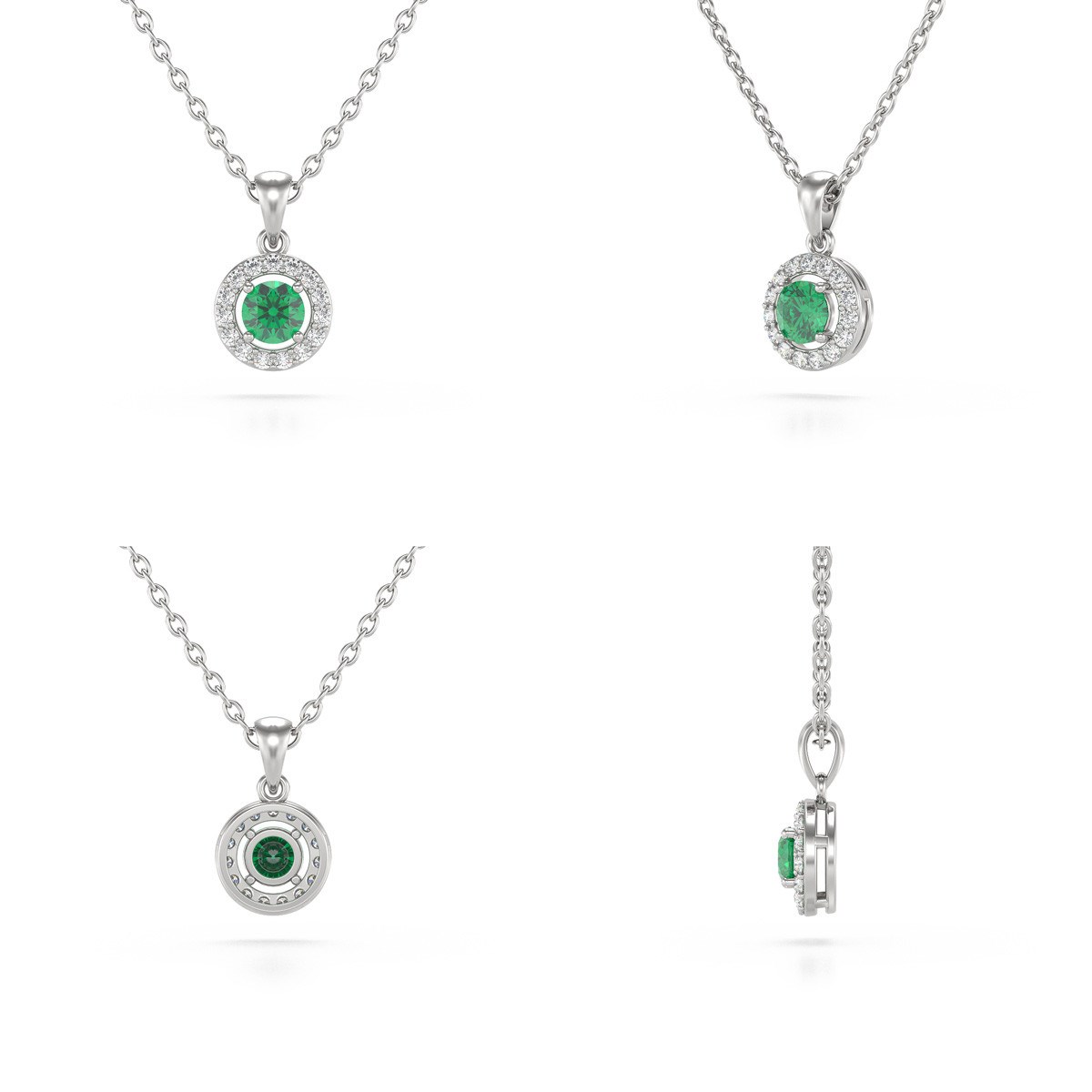 Collier Pendentif ADEN Or 585 Blanc Emeraude et Diamants Chaine Or 585 incluse 0.56grs