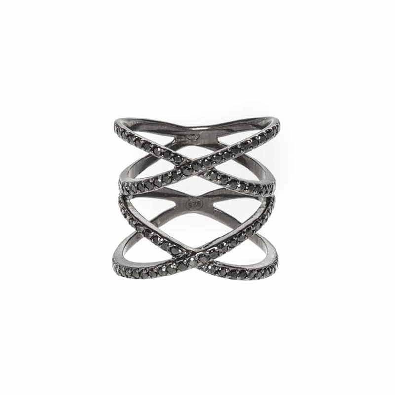 Bague Argent Cercles Atomiques Noire