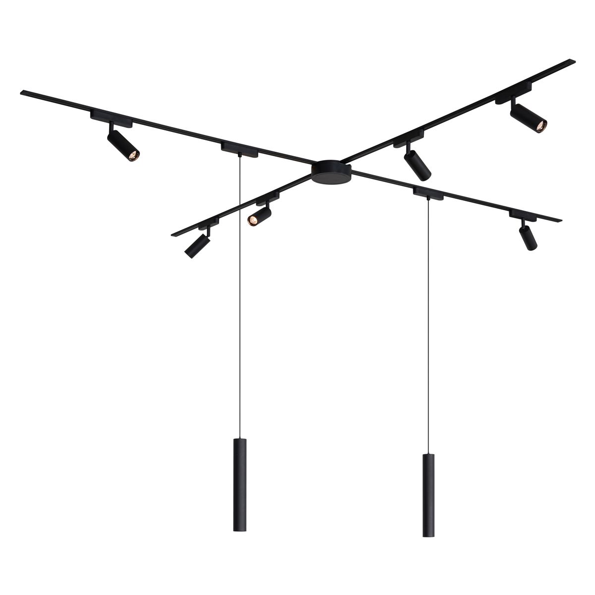 Railsysteem met 6 spots en 2 hanglampen zwart 1-fase - Magnetic Samson Cassie
