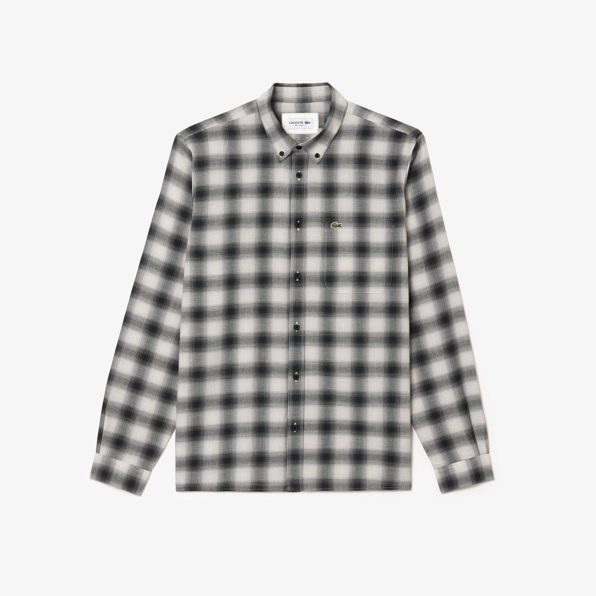 Chemise à carreaux en flanelle de coton et laine Manches Longues - Noir - Lacoste - Homme