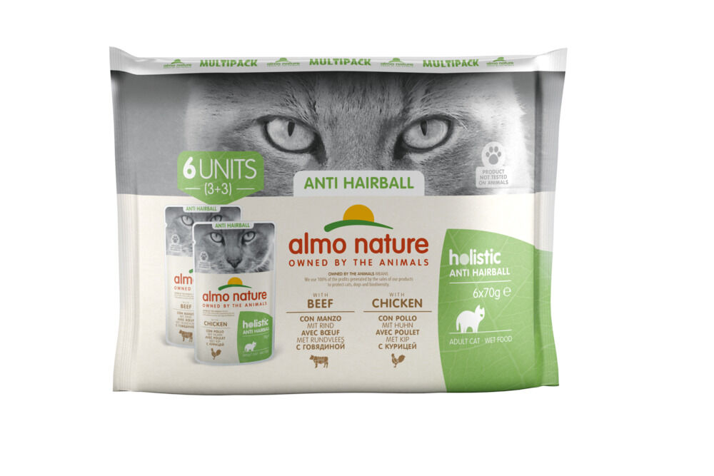 Almo Nature Anti Haarbal - Kattenvoer - 6x70 gram - 70 Gram - kip, rund