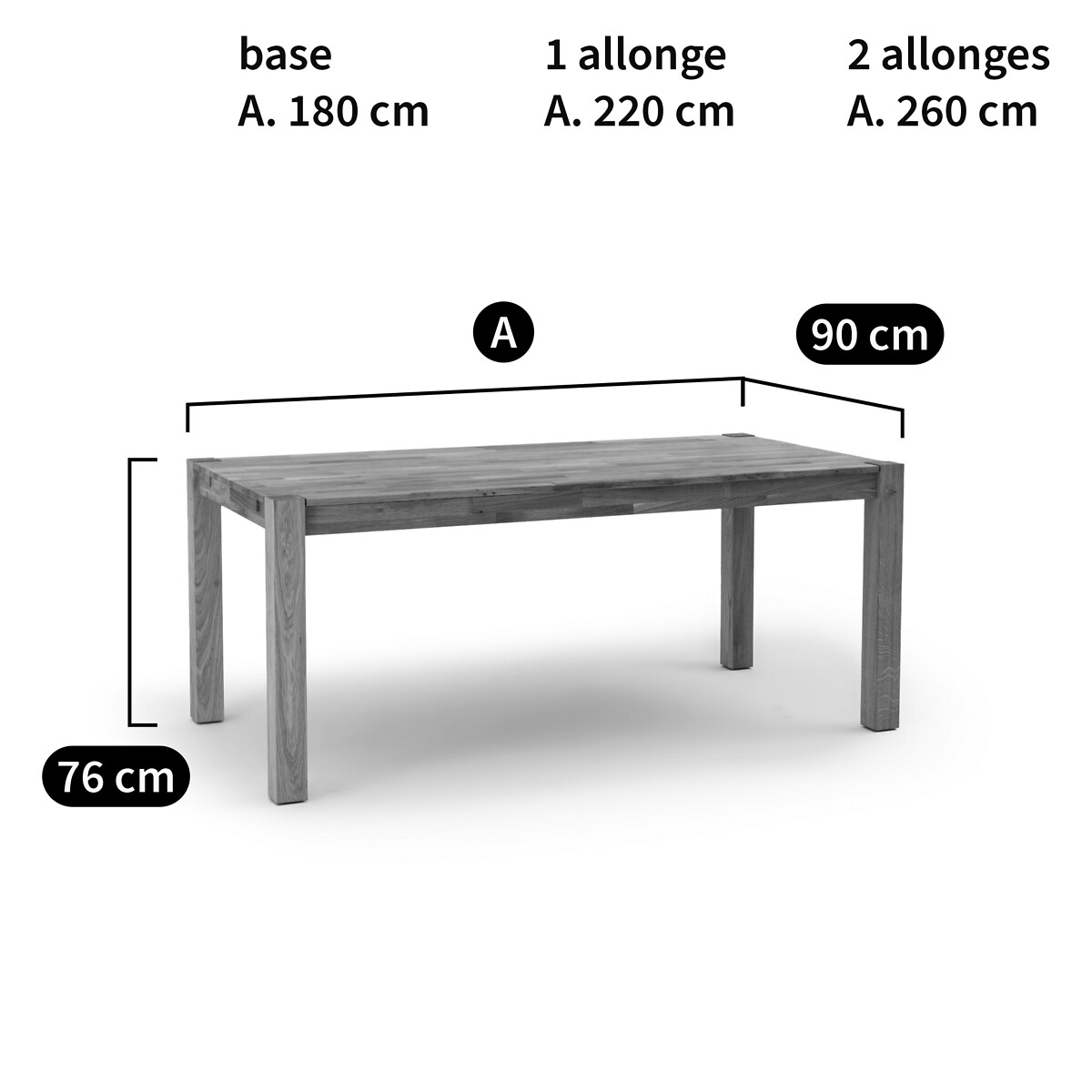 LA REDOUTE INTERIEURS<br>Mesa de carvalho, 2 extensões, Adelita