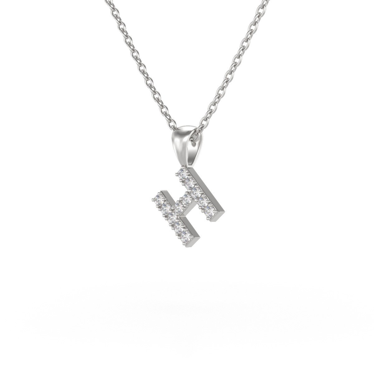 Collier Pendentif ADEN Lettre H Diamant Chaine Argent 925 incluse 0.72grs