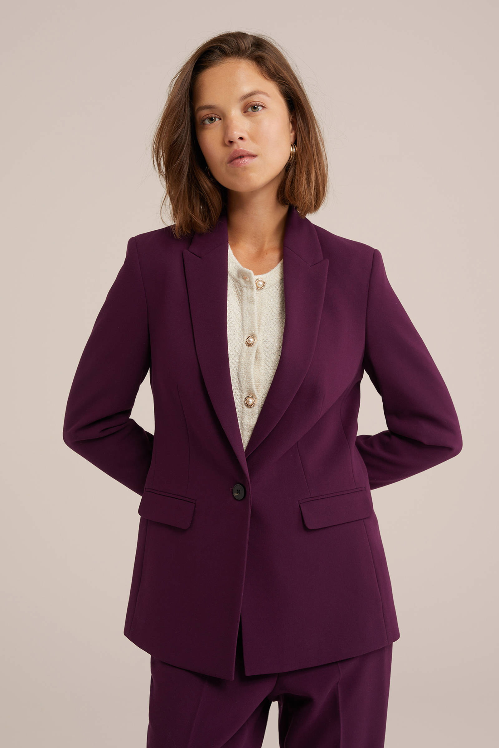 WE Fashion rechtvallende blazer donkerpaars