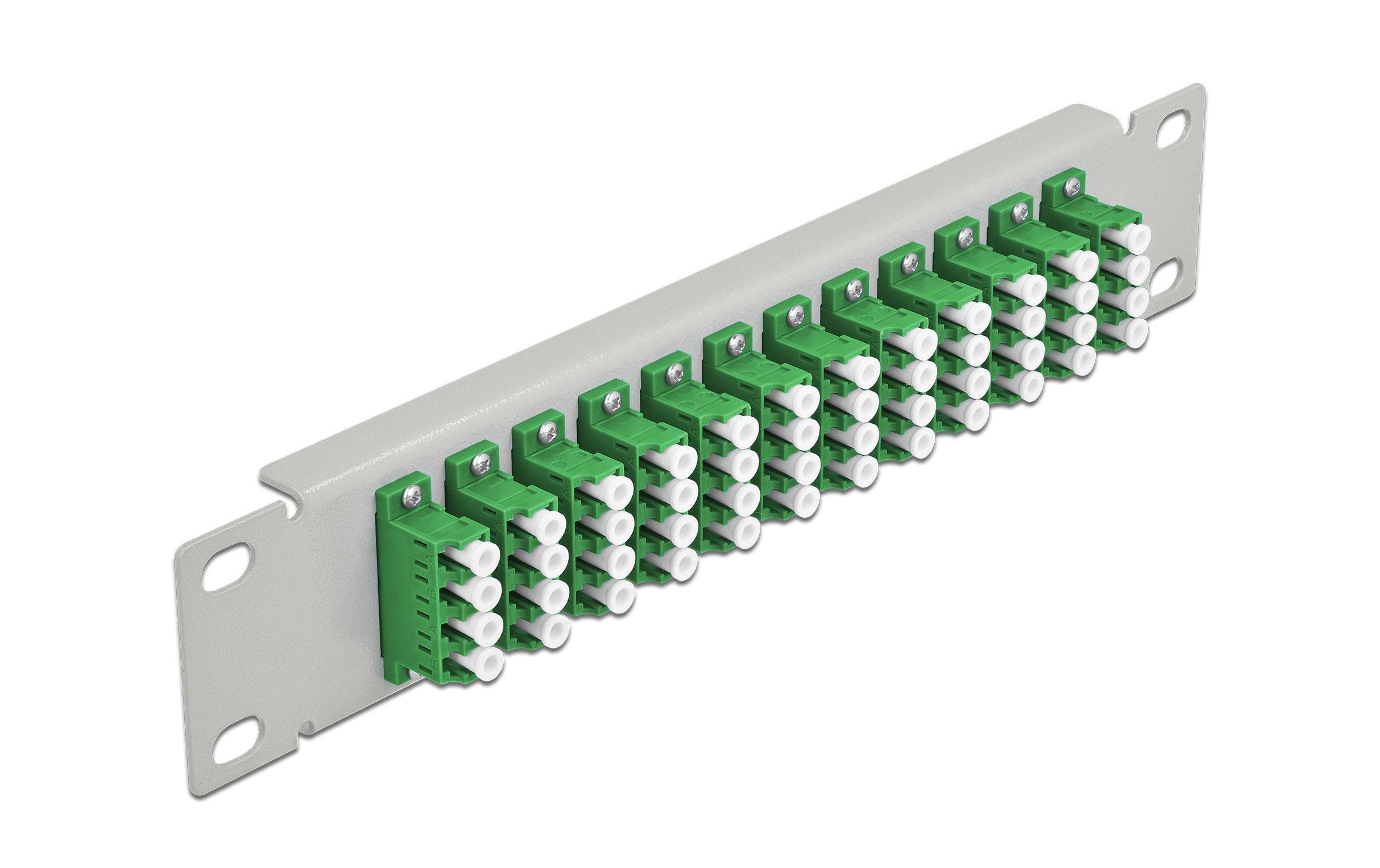 Verteilerplatte 10″ LWL Patchpanel 12 Port LC Quad grau10″ LWL Patchpanel 12 Port LC Quad grün 1 HE grau