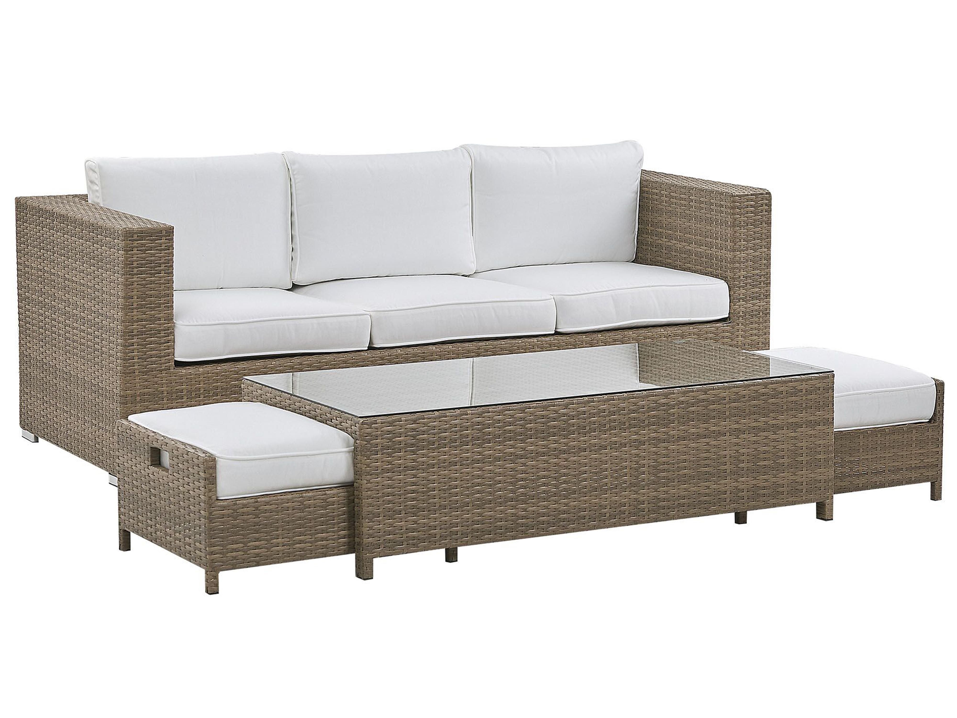Loungeset met tafel en ottomaan 5-zits BELLUNO PE rotan Wit