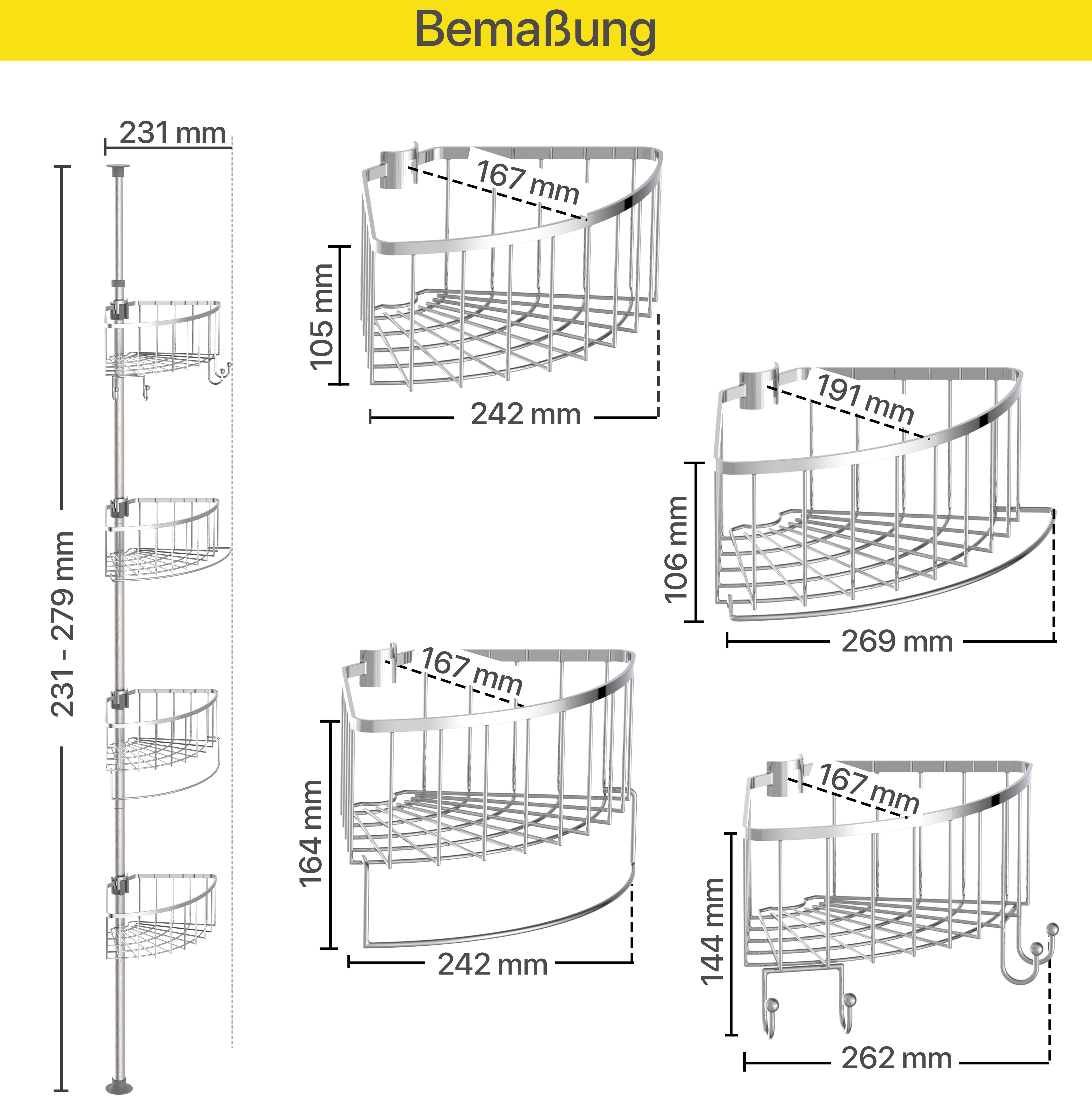 Eisl Teleskop Duschregal mit 4 Duschkörben Chrom