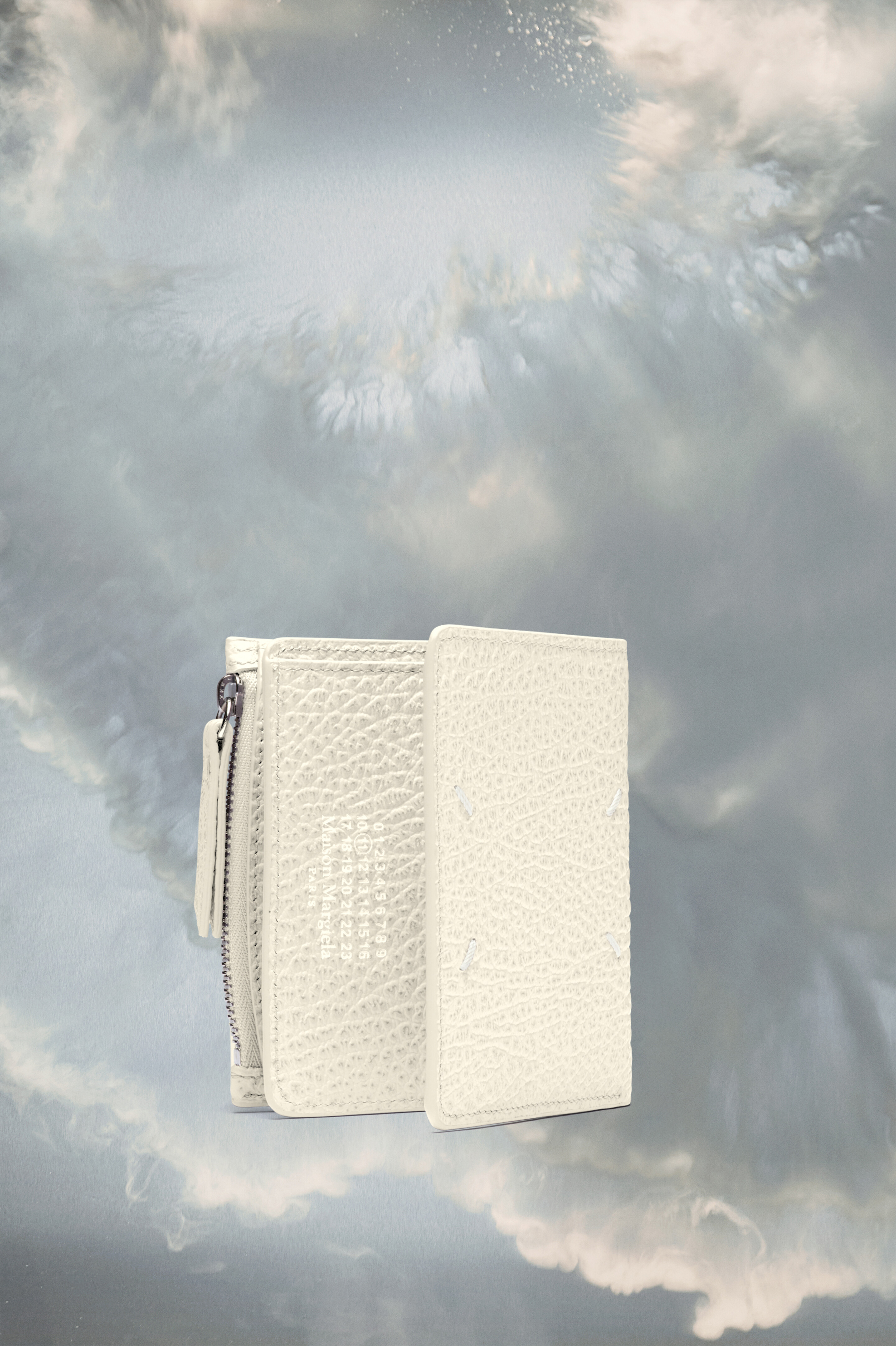 Portefeuille à rabat cuir grainé | Femme Gris clair