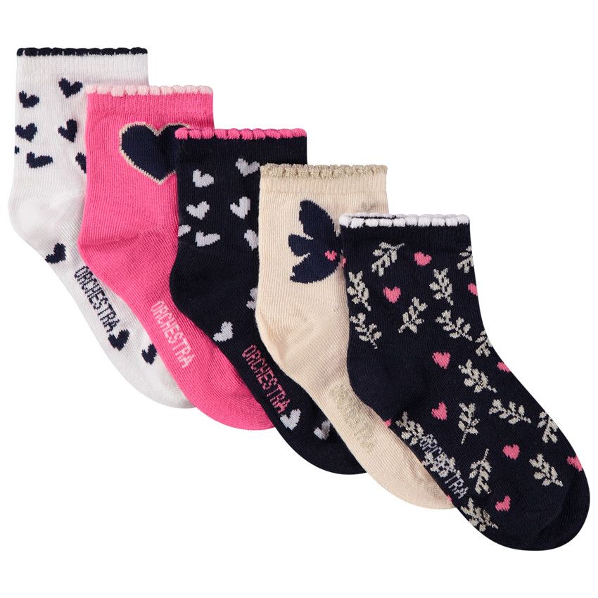 Lot de 5 paires de chaussettes festonnées pour fille - Multicolore