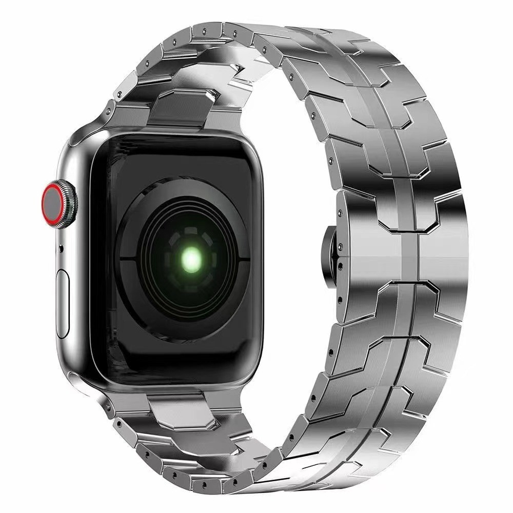 Apple Watch (49/46/45/44 mm) Edelstahl Butterfly Schmuckarmband mit Faltschliesse - Silber