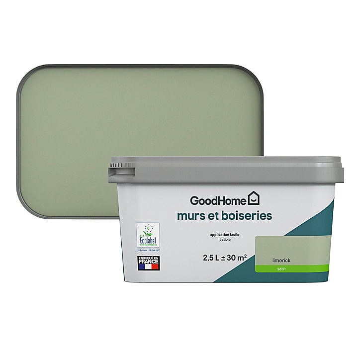 Peinture intérieure couleur murs et boiseries GoodHome Limerick vert 2.5L