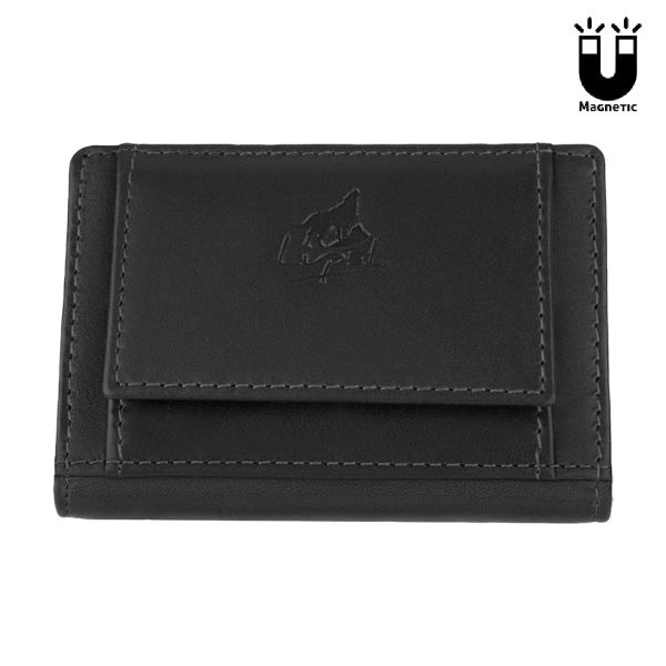 Lupel Porta-Cartões em Pele c/Porta-Moedas, Anti-RFID e Magnetismo L694SH Preto