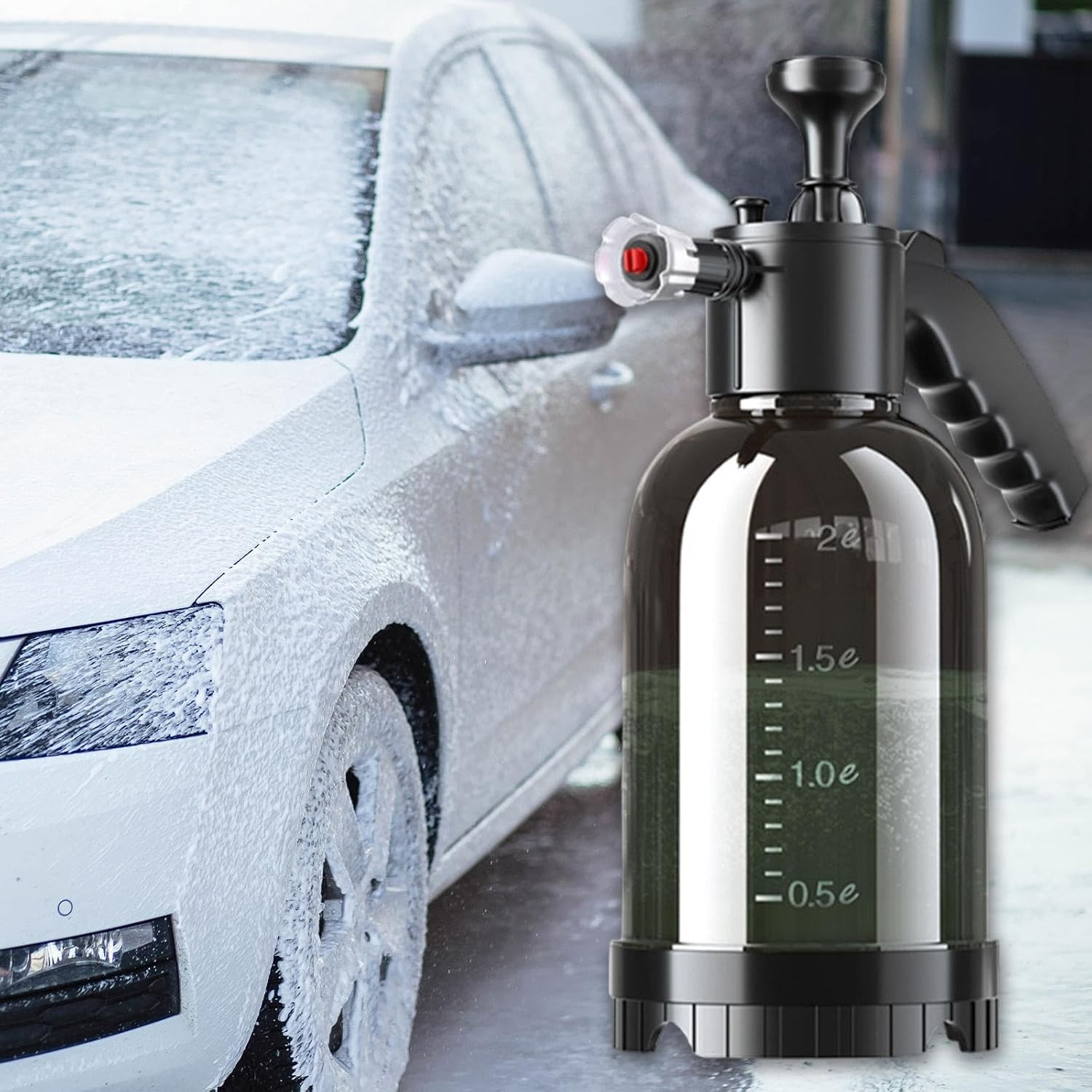(2L) KFZ Auto-Schaumsprüher / Transparent Handpumpe für Autowäsche & Detailreinigung / Drucksprüher für Snow Foam & Reinigungsmittel - Schwarz