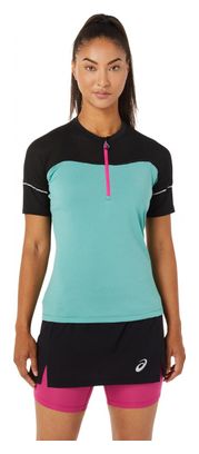 Maillot 1/2 Zip Asics Fujitrail Vert Noir Femme