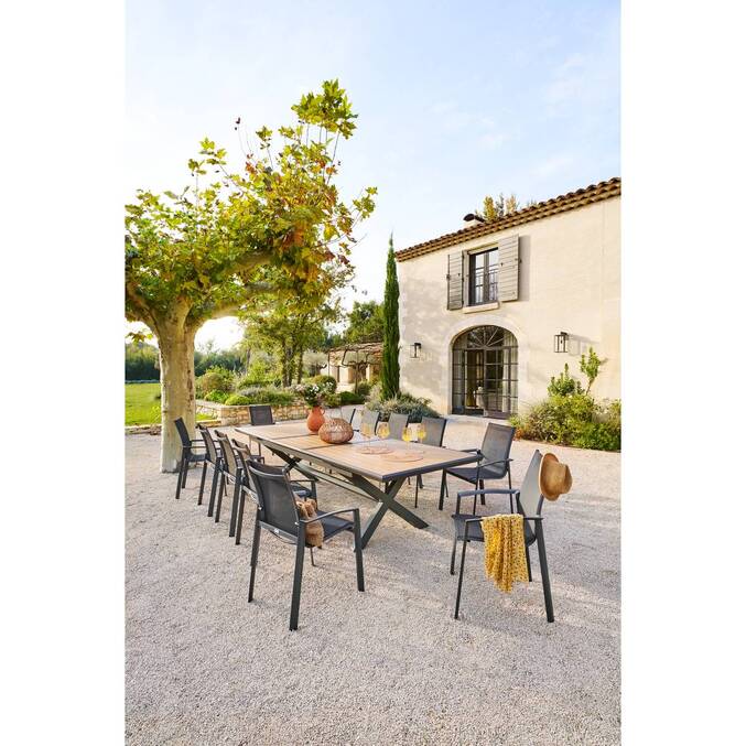 Table de jardin extensible AXIOME Effet bois Noix & Graphite