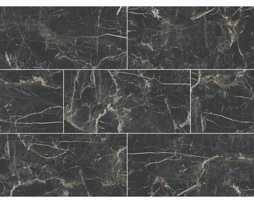 Porseleinen wand- en vloertegel Marquina 119,7 x 59,7 x 0,8 cm goud gepolijst gerectificeerd