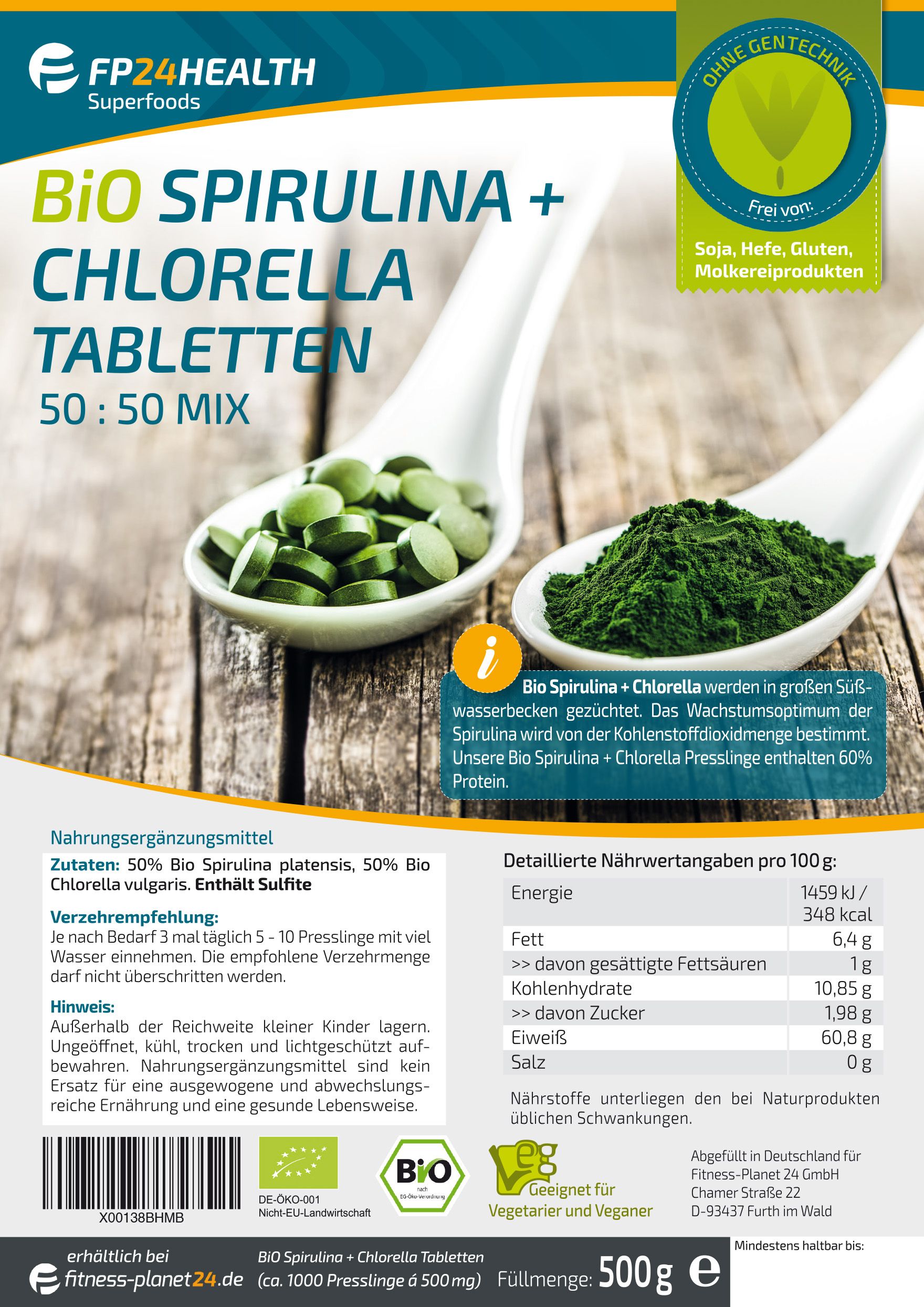 FP24 Health Bio Spirulina + Chlorella Tabletten 500mg